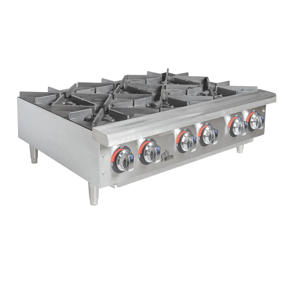 Star 606HF 36" Gas Hotplate w/ (6) Burners & Manual Controls - LP