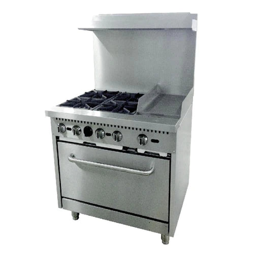 Cookline CR36-12G-LP 36" 4 Burner Liquid Propane Range with 12" Right Side Griddle and Standard Oven - 181,000 BTU