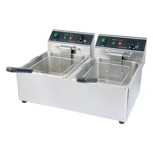 Cookline DF15-2-120 22" Dual Tank 30 lb. Electric Countertop Fryer - 120v