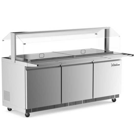 Coldline CBT-72-CSG 72" Stainless Steel Refrigerated Salad Bar, Buffet Table with Sneeze Guard, Tray Slide and Pan Cover