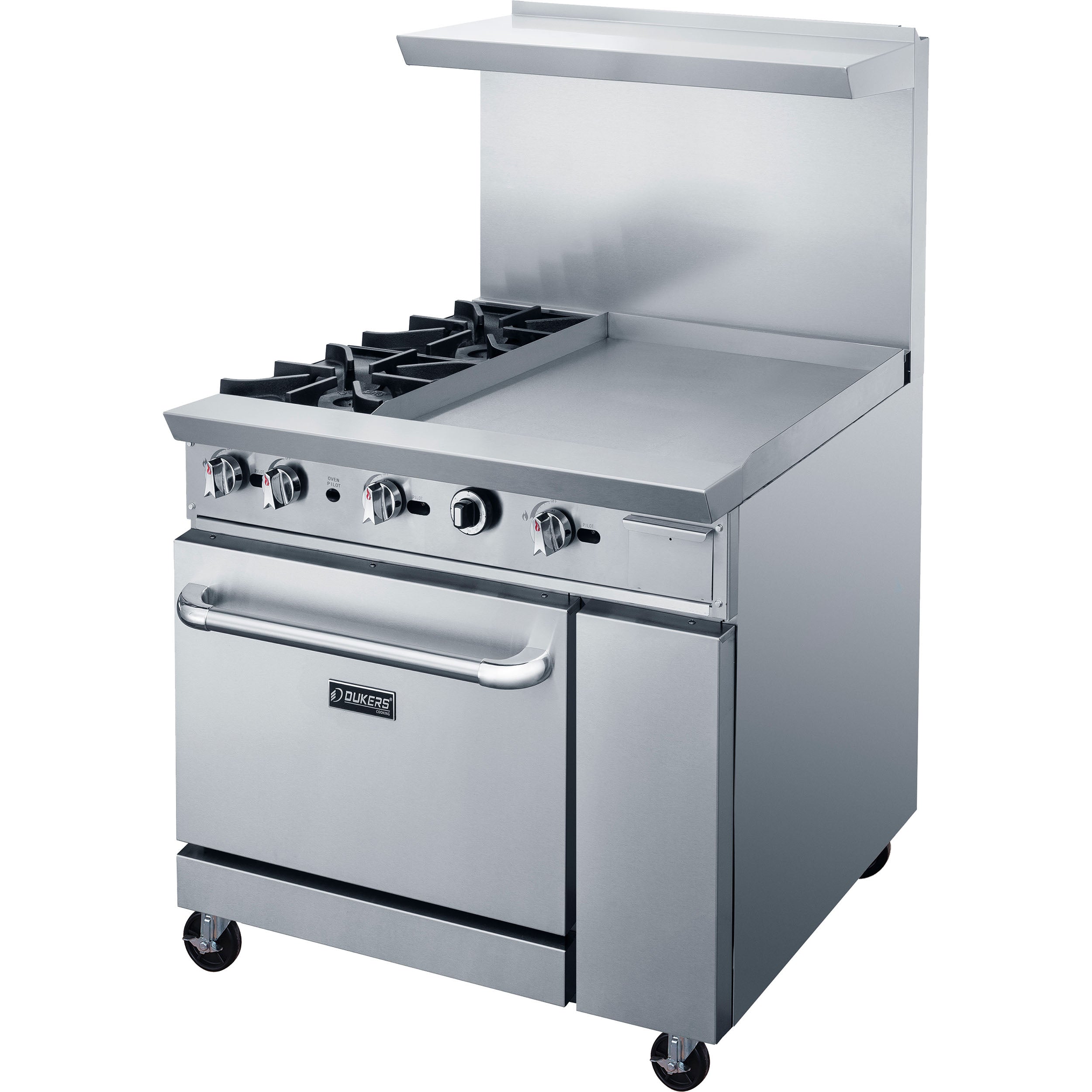 Dukers DCR36-2B24GM 36″ Gas Range with Two (2) Open Burners & 24″ Griddle