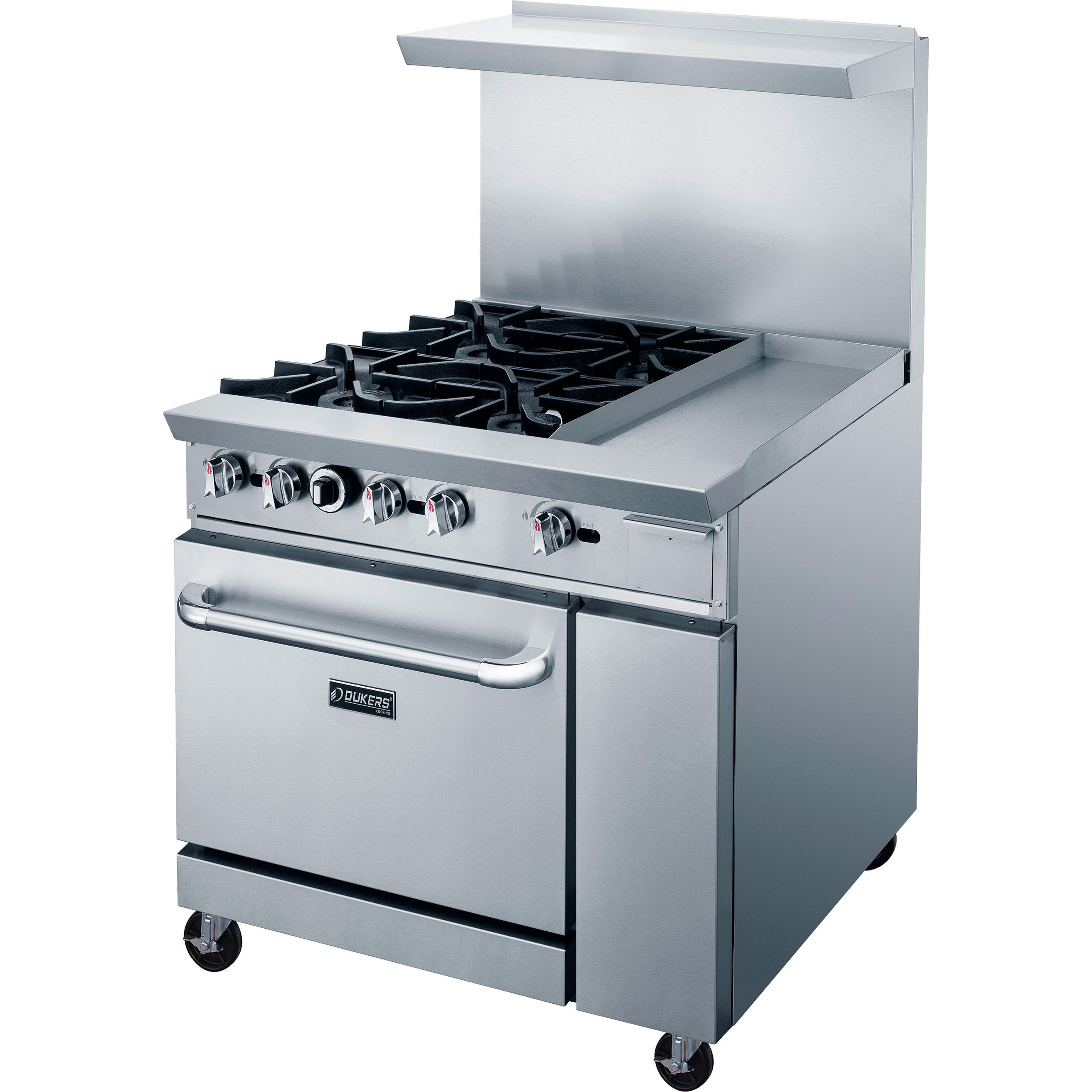 Dukers DCR36-4B12GM 36″ Gas Range with Four (4) Open Burners & 12″ Griddle