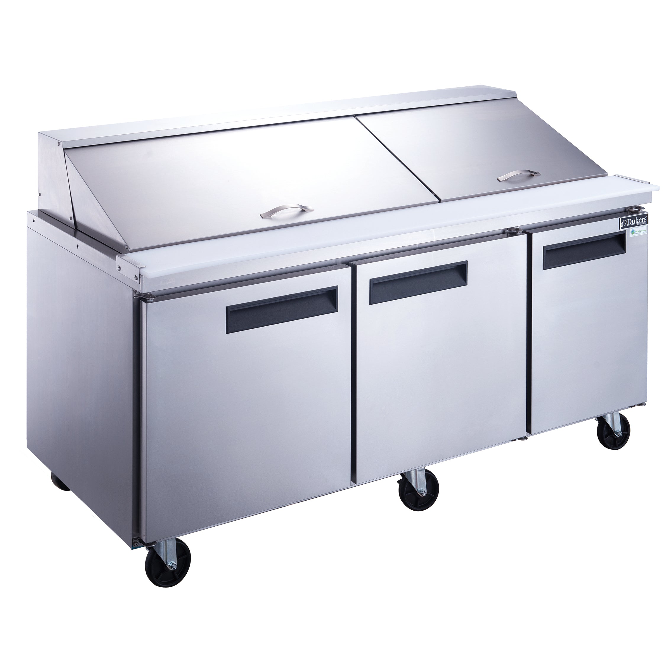 Dukers DSP72-30M-S3 3-Door Commercial Food Prep Table Refrigerator in Stainless Steel with Mega Top