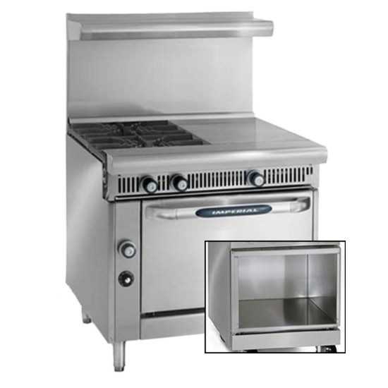 Imperial IHR-2-1HT-XB-LP Spec Series 36" 2 Burner 18" Hot Top Heavy Duty Open Cabinet Base Liquid Propane Gas Range