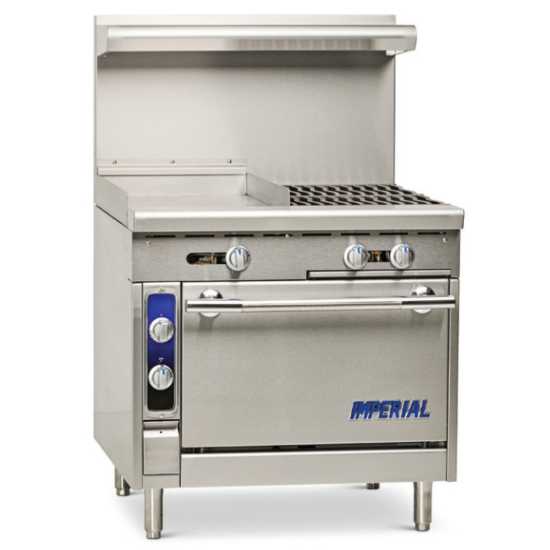 Imperial IHR-GT18-2-C-LP Spec Series 36" 2 Burner & 18" Griddle Heavy Duty Liquid Propane Gas Range w/ Convection Oven & Thermostatic Controls