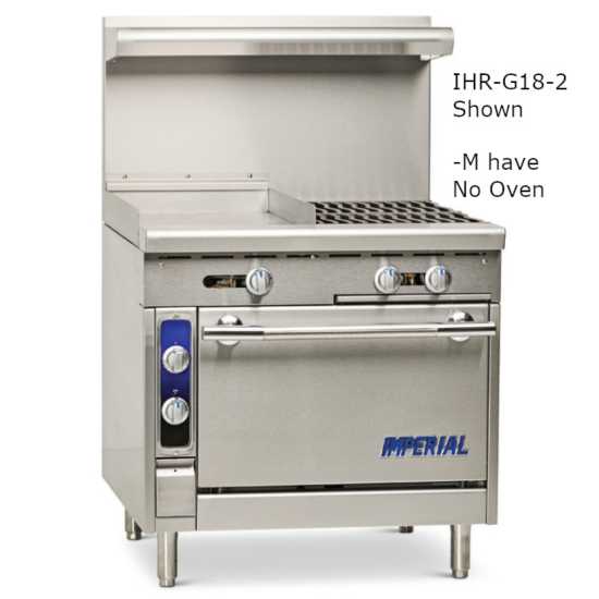 Imperial IHR-G24-2-M-NG Spec Series 36" Modular/Countertop 2 Burner & 24" Griddle 2 Burner Heavy Duty Natural Gas Range