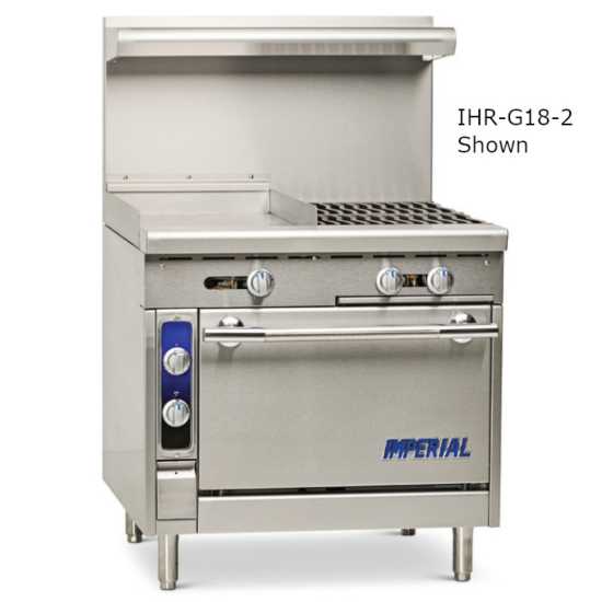 Imperial IHR-G24-2-LP Spec Series 36" 2 Burner & 24" Griddle Heavy Duty Liquid Propane Gas Range w/ Standard Oven