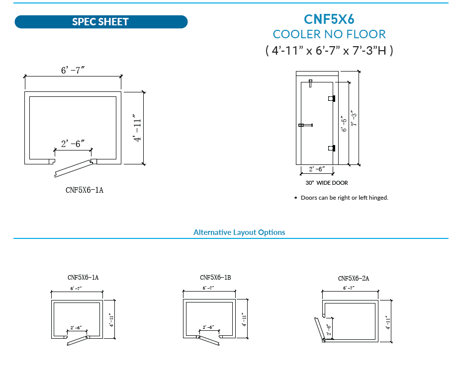 5' x 6' Astra Walk-In Cooler No Floor With Remote Refrigeration