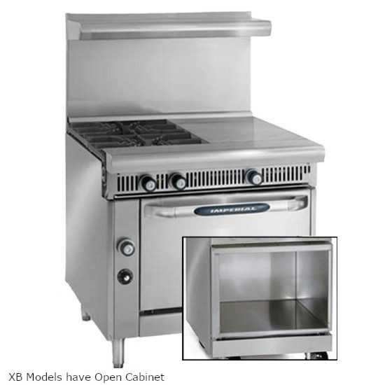 Imperial IHR-2HT-2-XB-LP Spec Series 36" 2 Burner & 2 Hop Tops Heavy Duty Liquid Propane Gas Range w/ Open Cabinet Base