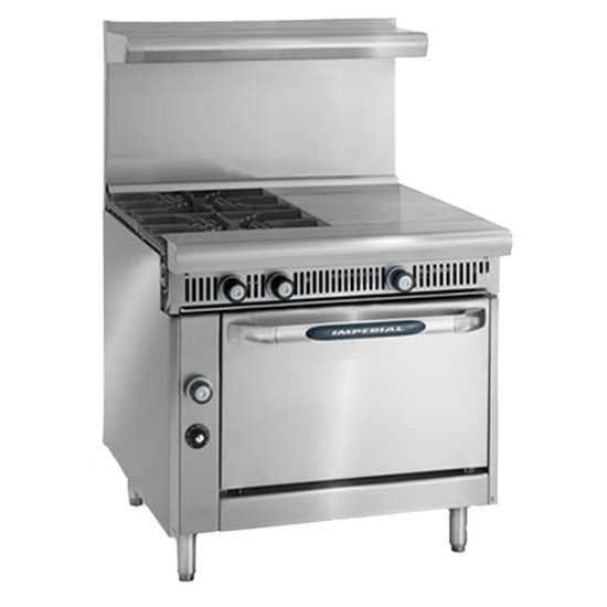 Imperial IHR-2HT-2-LP Spec Series 36" 2 Burner & Two 12" Hot Tops Heavy Duty Liquid Propane Gas Range w/ Standard Oven