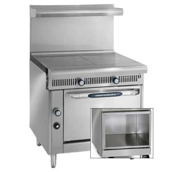 Imperial IHR-2HT-XB-NG Spec Series 36" Two 18" Hot Tops Heavy Duty Natural Gas Range w/ Open Cabinet Base