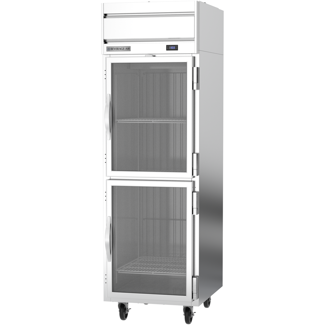 Beverage Air HF1HC-1HG 2 Glass Half-Doors Top Mount Freezer Stainless Steel Front