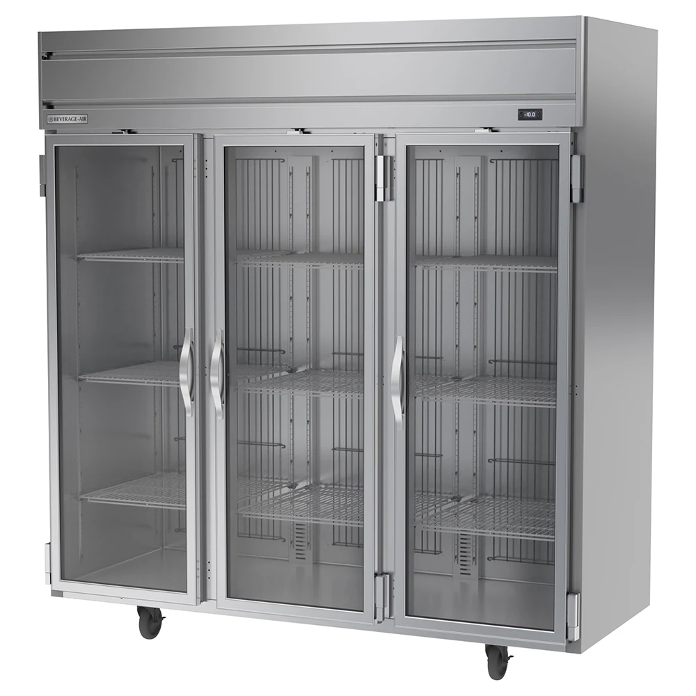 Beverage Air HFPS3HC-1G 3 Glass Door Top Mount Freezer Stainless Steel Front, Sides & Interior