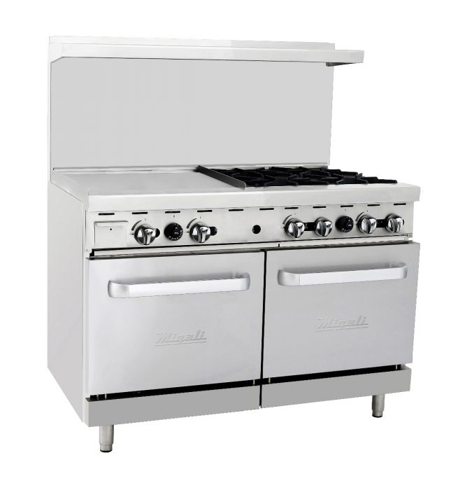 Migali C-RO4-24GL-LP 4 Burner Range, 24” Griddle Left Side, (2) Ovens, Liquid Propane